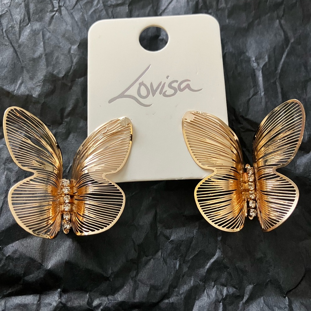 Gold Butterfly Earrings with Delicate Framework